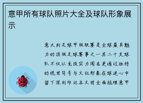 意甲所有球队照片大全及球队形象展示
